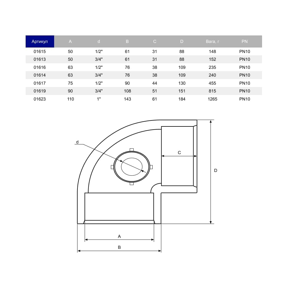 Image for Коліно ПВХ Hidroten "AIR L" 1001619, 90°, з металевим кільцем, d90