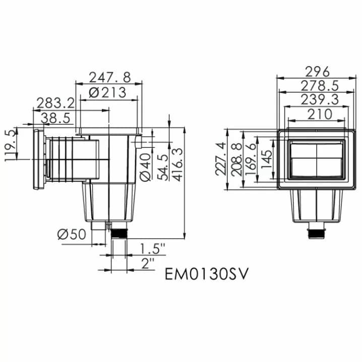 Image for Скімер під лайнер Emaux EM0130-SV Standart (квадратна кришка), з латунними вставками