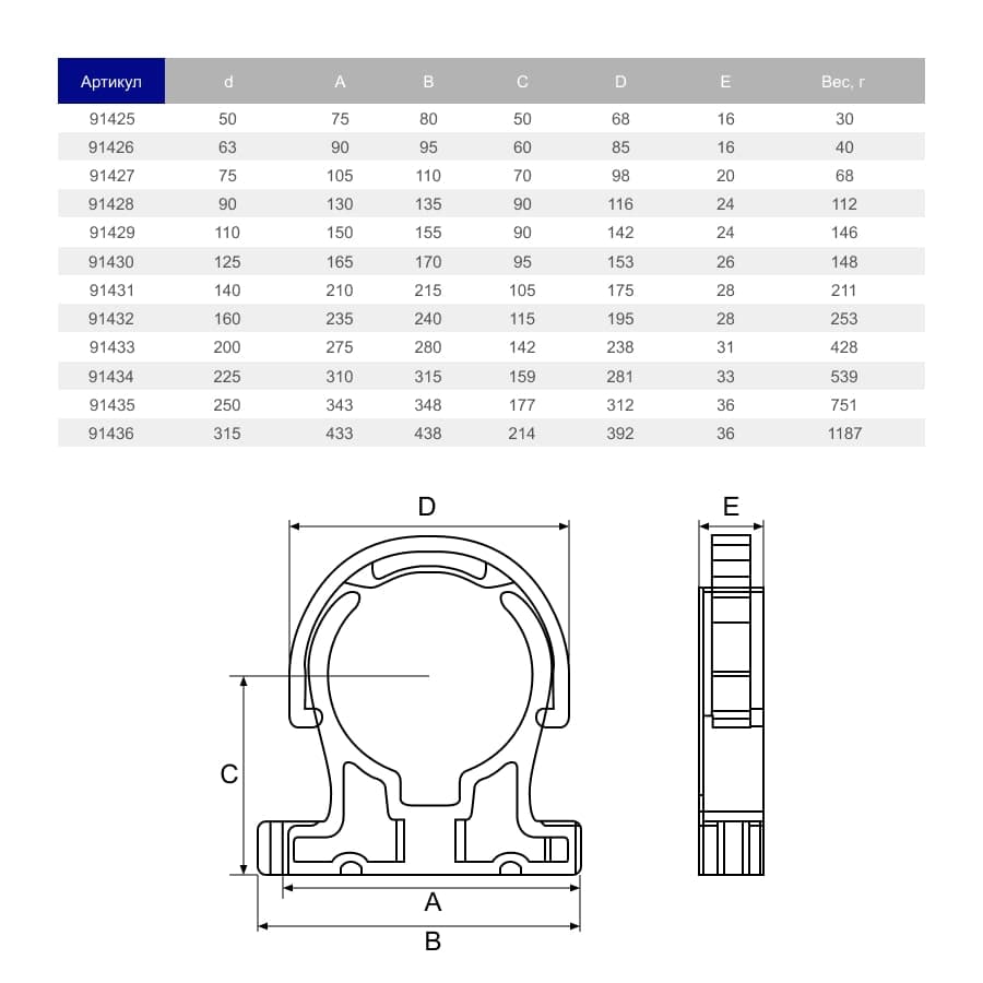 Image for Кріплення для труб ПВХ Hidroten 1091429, з фіксатором, d110 мм