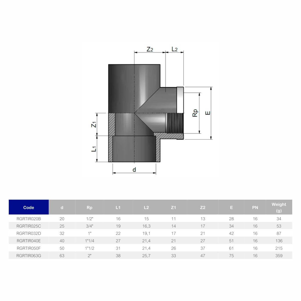 Image for Трійник ПВХ Effast RGRTIR063G 90° з металевим кільцем d63x2"