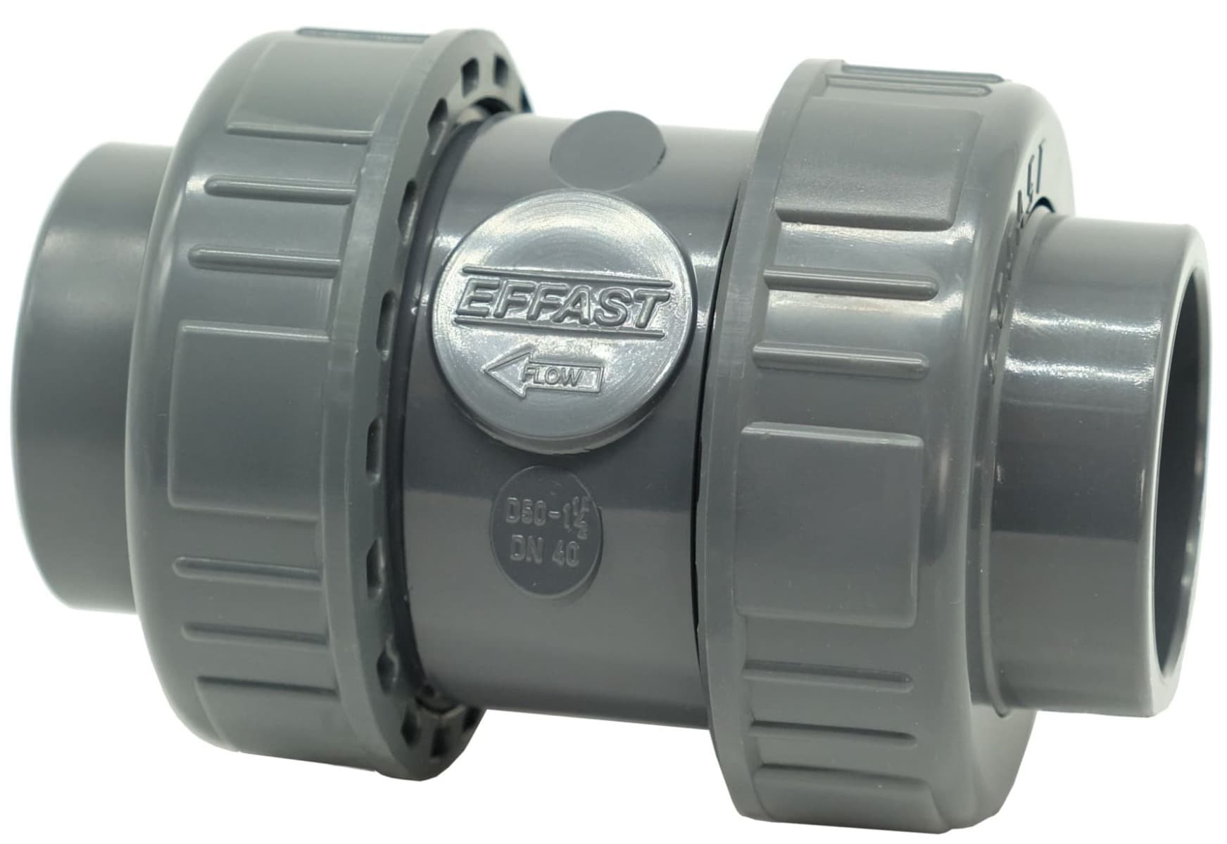 Зворотний клапан ПВХ Effast CERCBE063G кульовий, з внутрішнім різьбленням 2" та ущільненням EPDM, d63